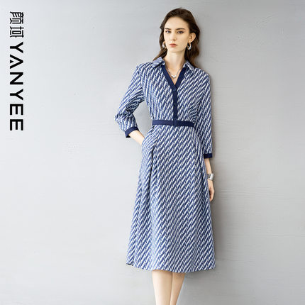 颜域收腰格纹连衣裙女2026新款春季通勤职场气质收腰修身中长裙子