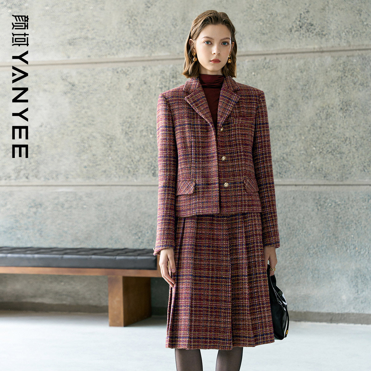 毛呢外套半身裙两件套装