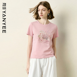颜域女装今年流行的爆款T恤女2026夏新款绣花松弛感高端小资上衣