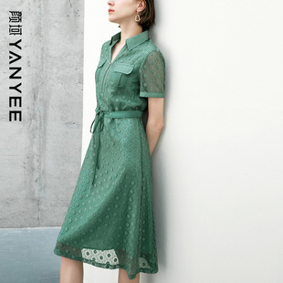 女透气轻盈舒适宽松系带中长裙 夏季 颜域绿色短袖 连衣裙2026新款