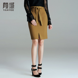 品牌女装2020秋冬新款时尚优雅系带收腰显瘦包臀裙开叉半身裙