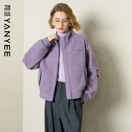 【50%羊毛】颜域立领毛呢夹克女士冬季新款短款宽松保暖百搭外套