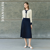 简约长袖 2026早春新款 上衣复古裙子两件套女 半身裙套装 颜域针织衫