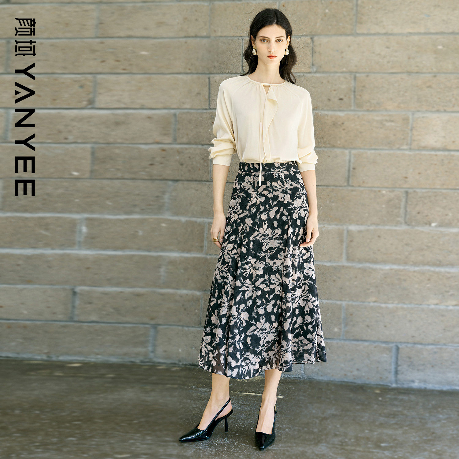 颜域气质衬衫印花半身裙两件套女2026新款春装穿搭一整套时尚套装