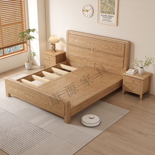 白蜡木全实木榫卯结构大板直拼床