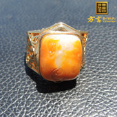 亏麻了方言品牌和田玉巨漏羊脂白玉银镶玉籽料生肖猴金包银戒指R