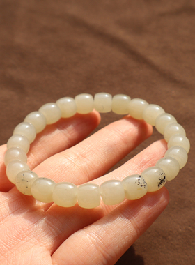 新疆白玉点墨青花籽料8m直切手串