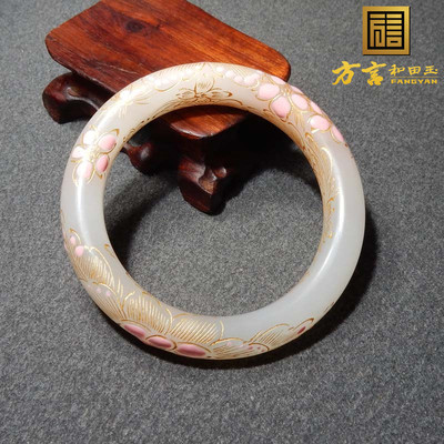 惊呆了方言和田玉老坑高白羊脂玉景泰蓝工艺56精品时尚宽条手镯s2