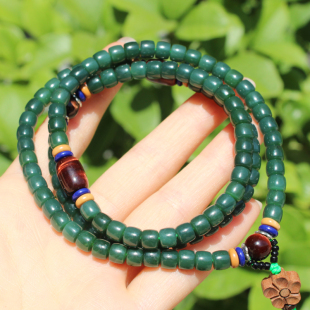 方言和田玉俄料老料珍稀罕见瓷蓝色碧玉6mm直切珠项链多圈手串A6