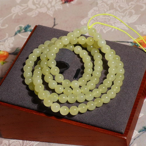 冰透黄口料卡6mm108颗多圈项链