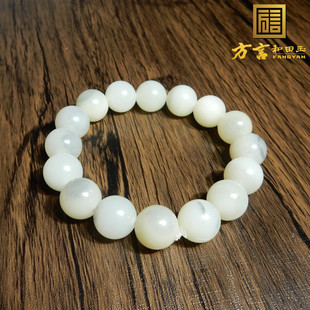 方言和田玉精品巨漏新疆且末料黄口带青花意境圆珠12mm手串手链w2