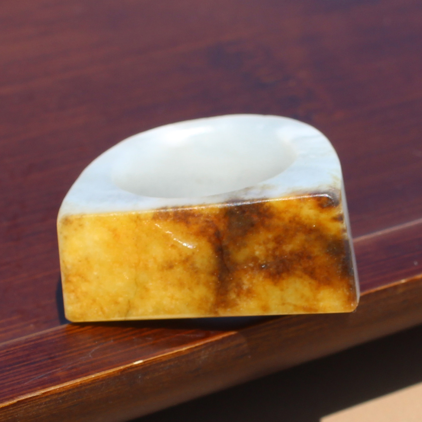 玉禧珠宝和田玉精品油润细腻新疆金皮青花籽料20mm戒指玉石扳指W