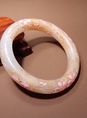 惊呆了方言和田玉老坑高白羊脂玉景泰蓝工艺56精品时尚宽条手镯s2