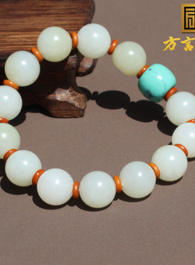 方言新疆和田籽料挂金皮白玉手串