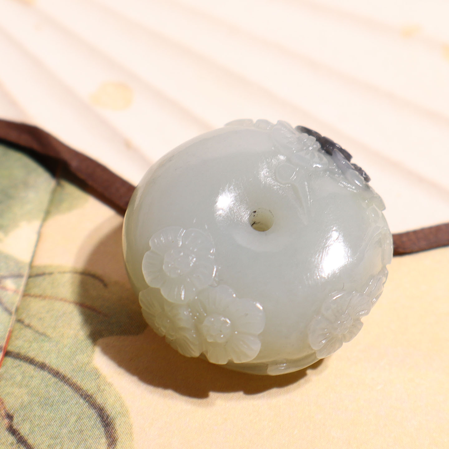 玉禧珠宝和田玉精品新疆玉龙河细腻油润青花籽料扣子吊坠挂件A9