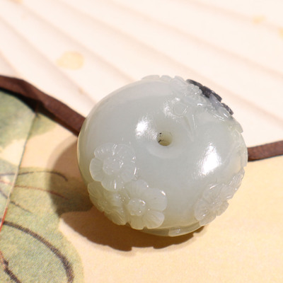 玉禧珠宝和田玉精品新疆玉龙河细腻油润青花籽料扣子吊坠挂件A9