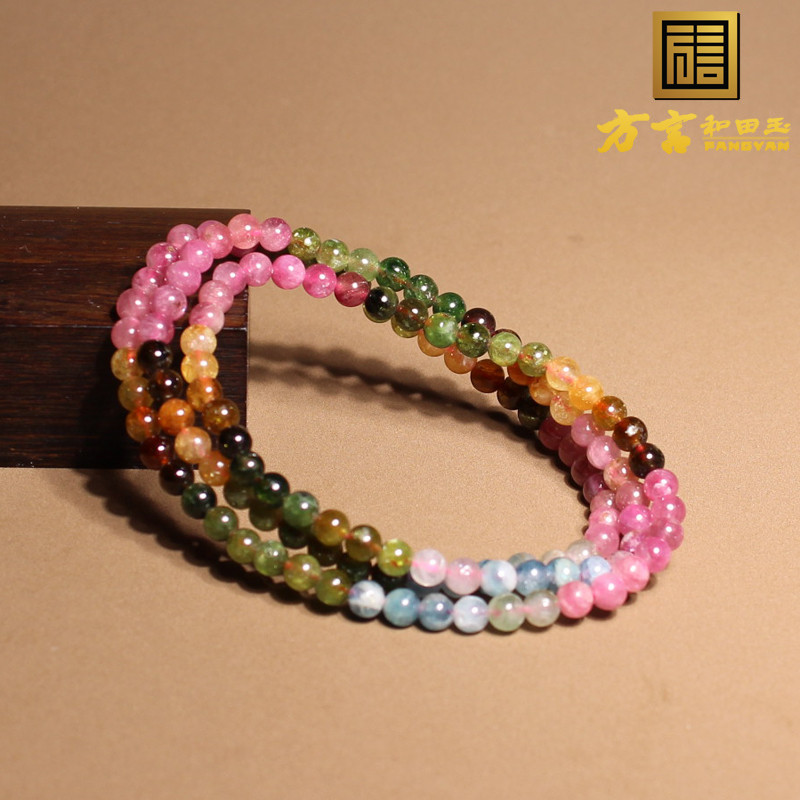 方言放漏价精品佩戴级特色巴西原石原矿多色碧玺多圈手串手链V5