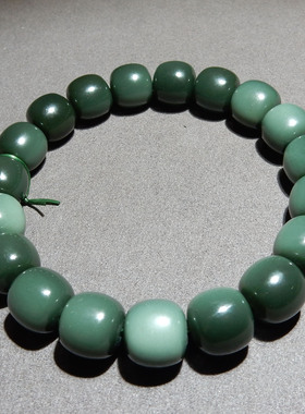 美滋滋方言精品和田玉新疆细腻沙枣青籽料双色12mm老型珠手串w2