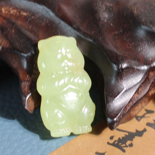 玉禧珠宝新疆和田玉油糯且末老料精品黄口老坑料小猫咪吊坠挂件A9