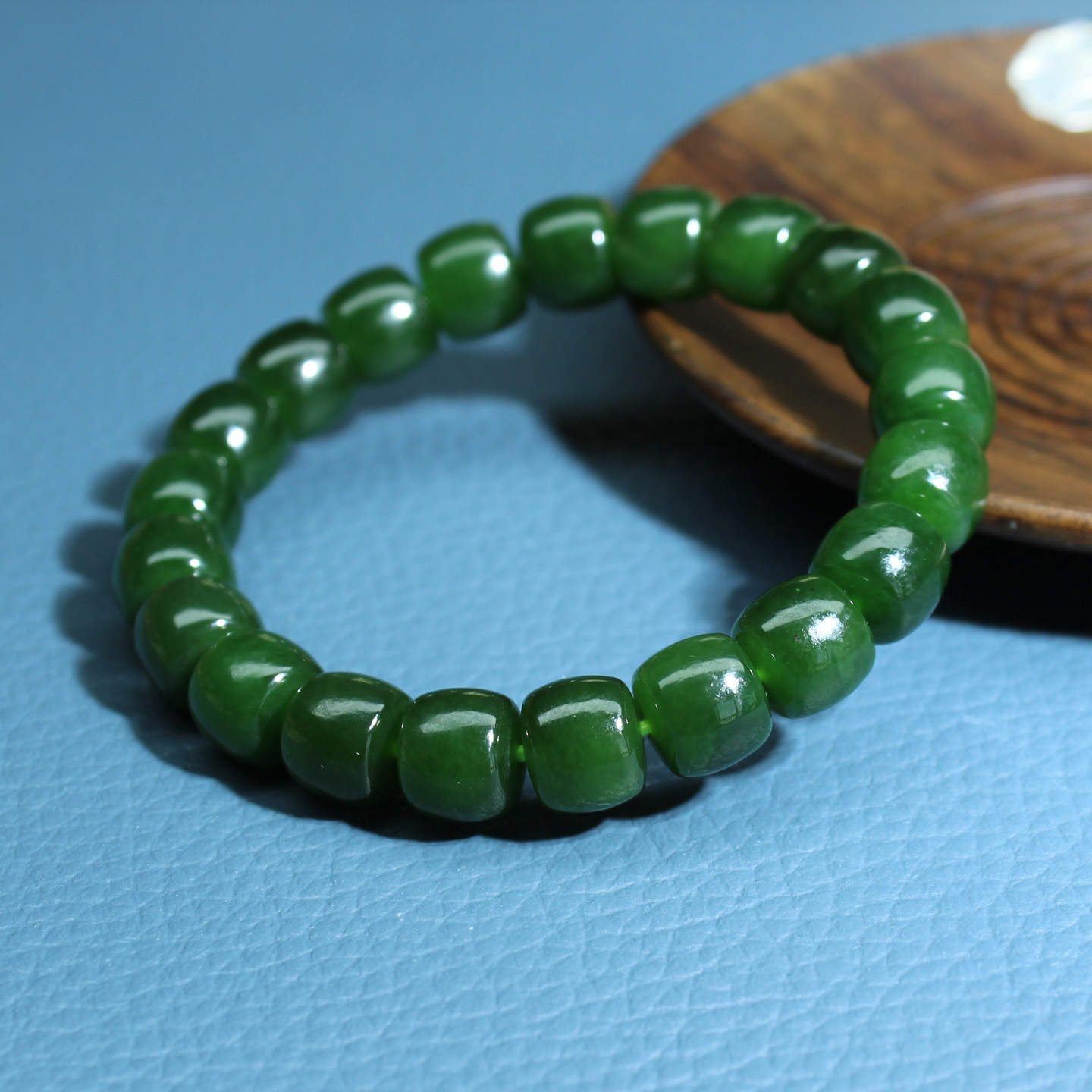 玉禧珠宝和田玉俄碧玉红皮老料手链10mm直切老型珠手串菠菜绿w