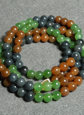 震撼方言和田玉特色新疆且末红糖碧玉墨玉多宝8mm圆珠特色项链X3