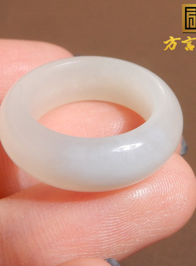 特色方言和田玉新疆细腻油润且末料白玉带蓝皮16mm戒指扳指A10