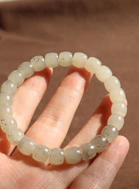 新疆白玉点墨青花籽料8m直切手串