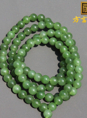 精品方言和田玉佩戴级俄罗斯老坑油润阳绿碧玉8mm多圈项链吊坠A8