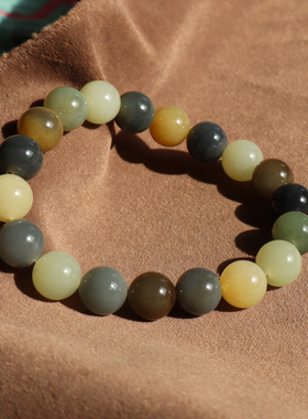 楼兰三色玉青花三彩10mm圆珠手串