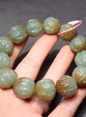 方言精品和田玉佩戴级油润且末蓝色基调聚宝盆核桃18mm手串手链O2