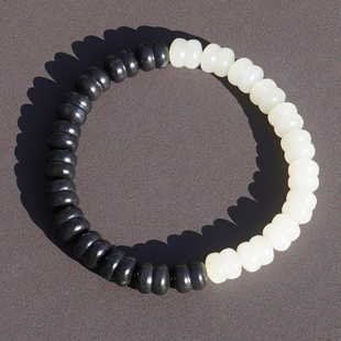 方言和田玉新疆油润细腻黑白分明青花白玉双色莲花珠男女款手链A6