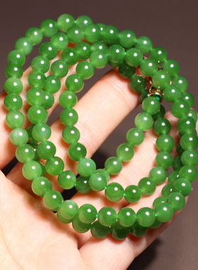 方言和田玉俄无黑点阳绿碧玉手串