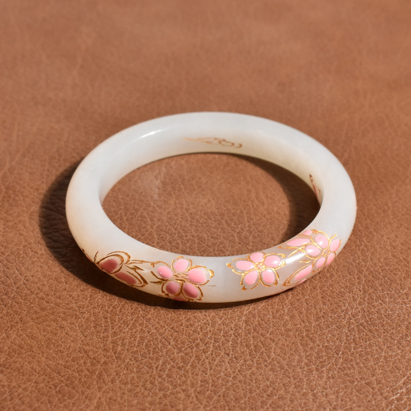 玉禧珠宝细腻油润景泰蓝工艺青海料白玉圈口53mm玉石手镯A