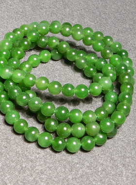 方言和田玉俄料冰底阳绿碧玉手串