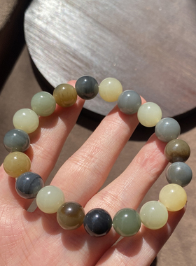 楼兰三色玉青花三彩10mm圆珠手串