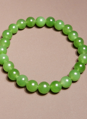 方言俄料老坑阳绿细油润碧玉手串