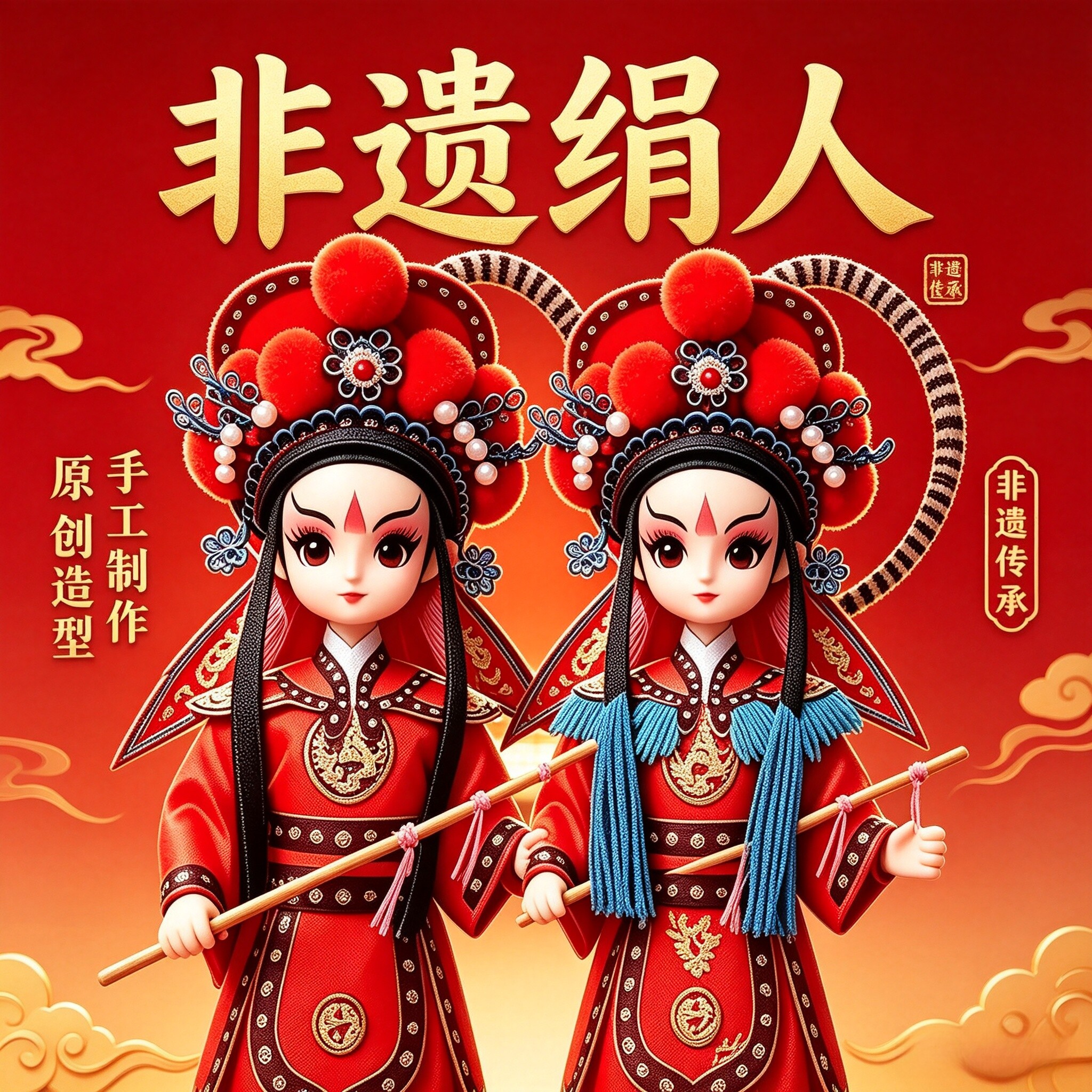 非遗京剧脸谱绢人手工绢人娃娃图片