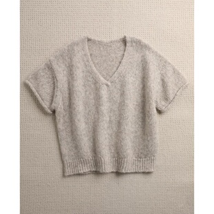法式小众百搭短款正肩针织短袖毛衣女春夏季内搭打底套头v领上衣