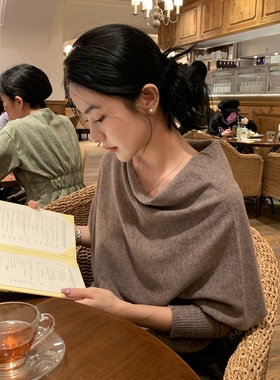 设计感小众不规则中袖套头针织衫毛衣女秋冬新款气质显瘦百搭上衣