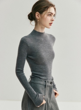 法式极简风半高领针织衫上衣秋冬季纯色百搭长袖打底修身薄款毛衣