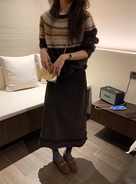 复古撞色费尔岛提花毛衣女秋冬季加厚保暖圆领套头内搭针织衫上衣