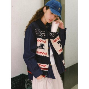 法式复古翻领提花针织马甲开衫女春秋季叠穿气质外搭无袖毛衣外套