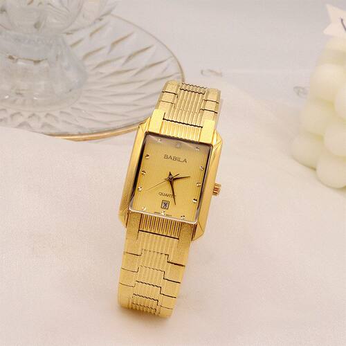 新款BABILA沙金批竖线纹日本石英日历款中庄手表