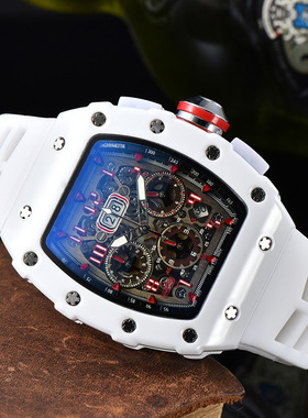 RM陶瓷酒桶形手表男大表盘镂空个性商务多功能全自动镂空石英表