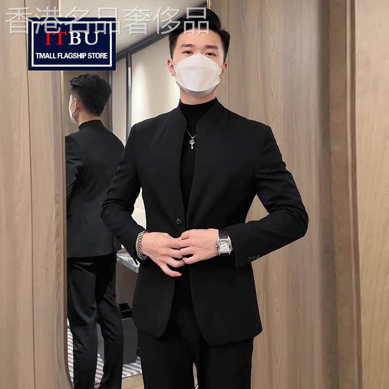 新中式立领小西装外套男士春秋冬季2025新款韩版修身商务西服男款