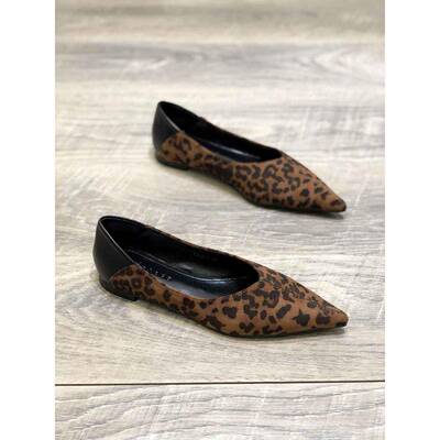 潮牌欧货真皮女鞋2025秋夏季新款尖头平跟平底时尚豹纹浅口单鞋女