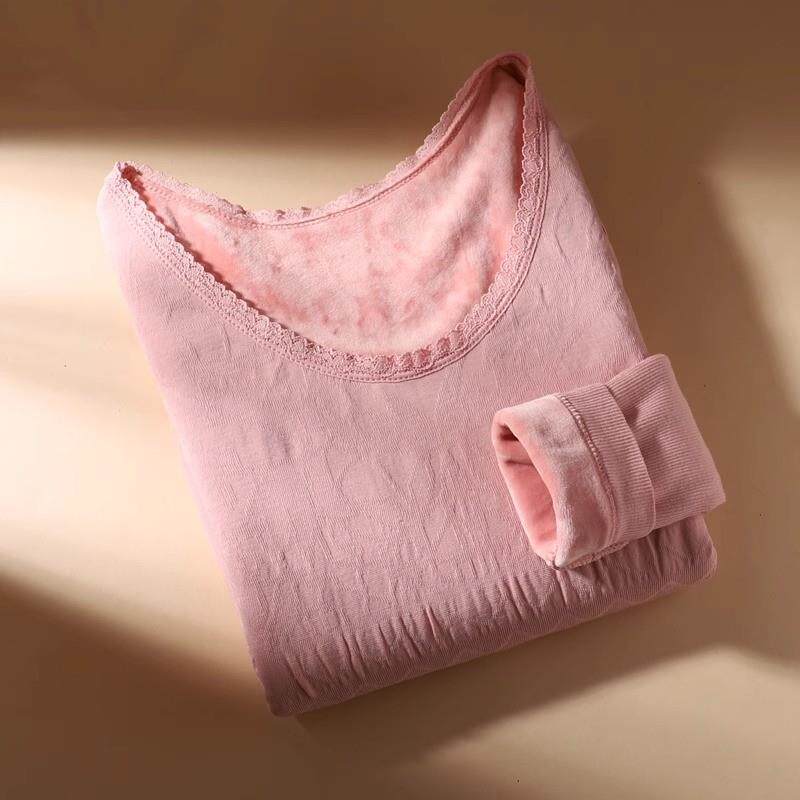 日本保暖衣内衣女士紧身加绒加厚防寒秋衣冬季内搭打底衫单件上衣