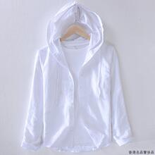 轻熟带帽亚麻衬衫男夏季长袖潮流宽松连帽防晒衣薄款透气衬衣外套