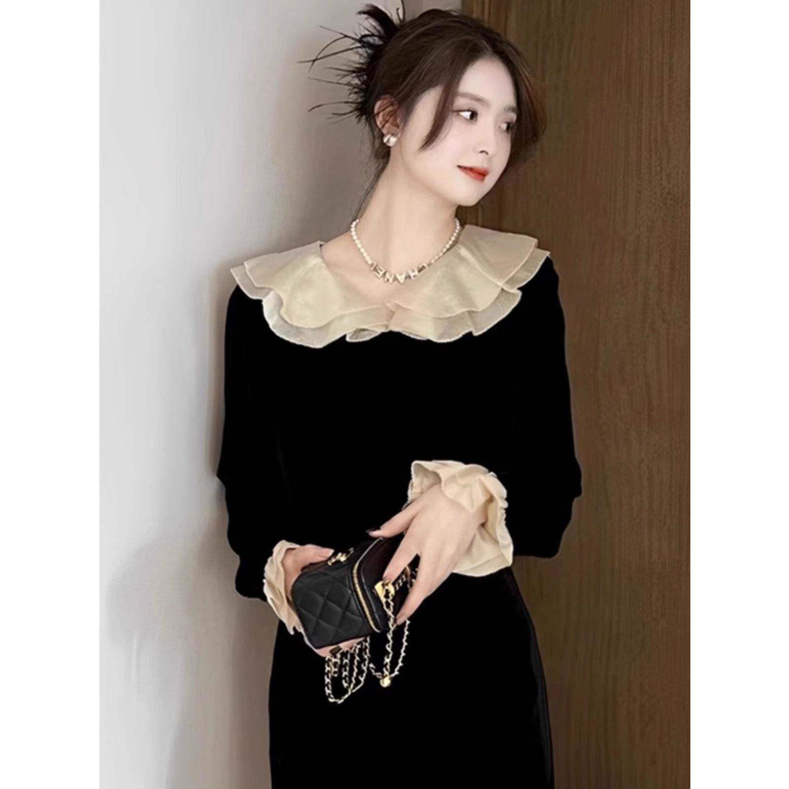 法式小香风娃娃领衬衫女长袖春秋2025年新款高级感气质金丝绒衬衣