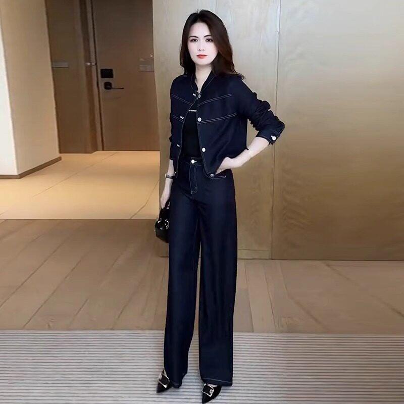 高级感牛仔套装女2026春秋新款洋气减龄显瘦时尚外套阔腿裤两件套